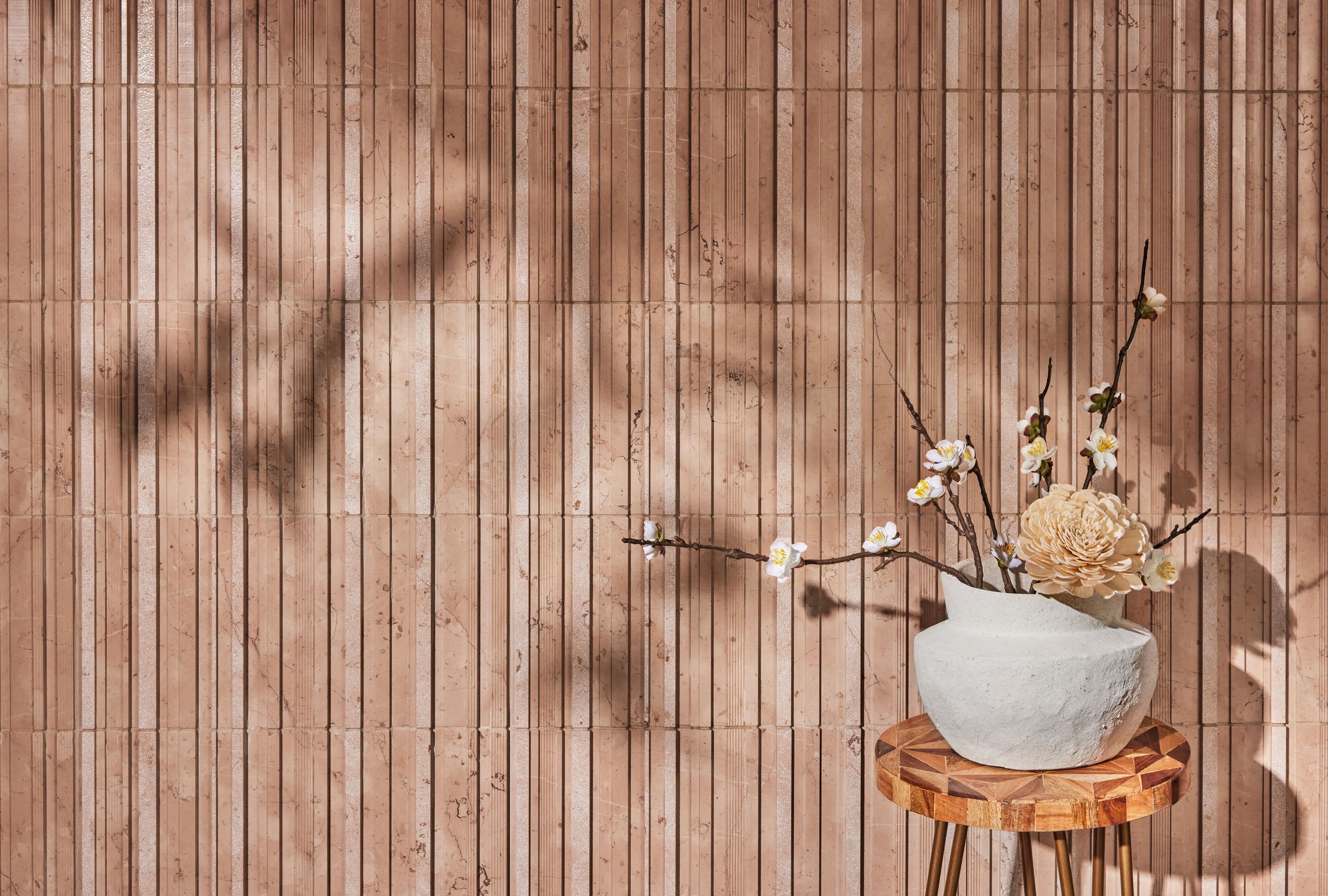 Craftsman Stripe Rosa Perlino Marble Dimensional Tile